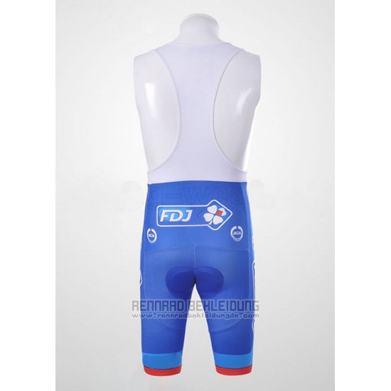 2010 Fahrradbekleidung FDJ Wei und Azurblau Trikot Kurzarm und Tragerhose